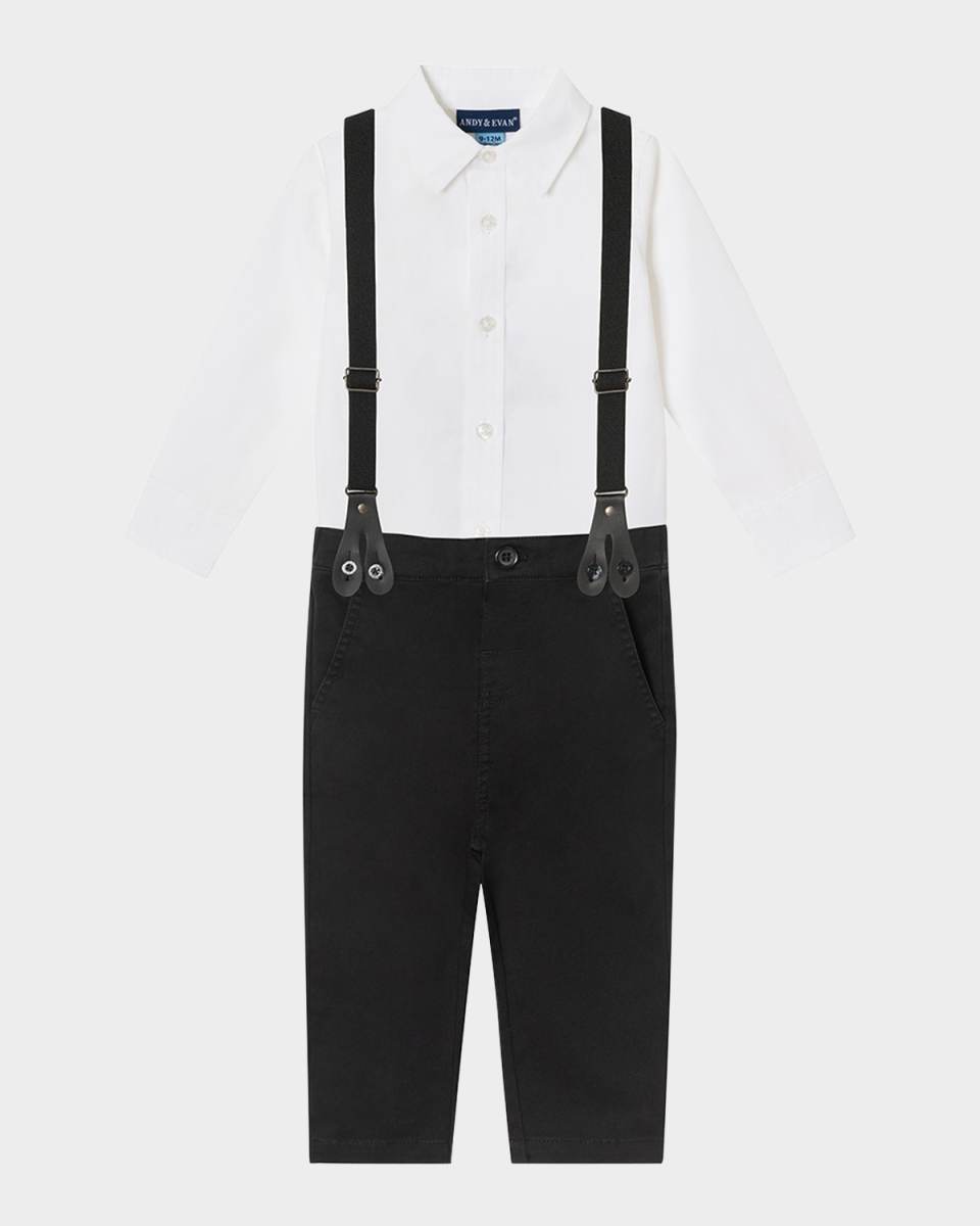 Boy's Button Down Shirt W/ Suspenders & Pants Set, Size Newborn-24